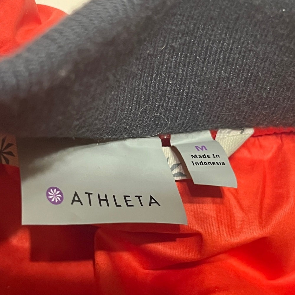Athleta Goose Down Puffer Bomber Zip Jacket Red Orange Pockets M - Picture 8 of 10